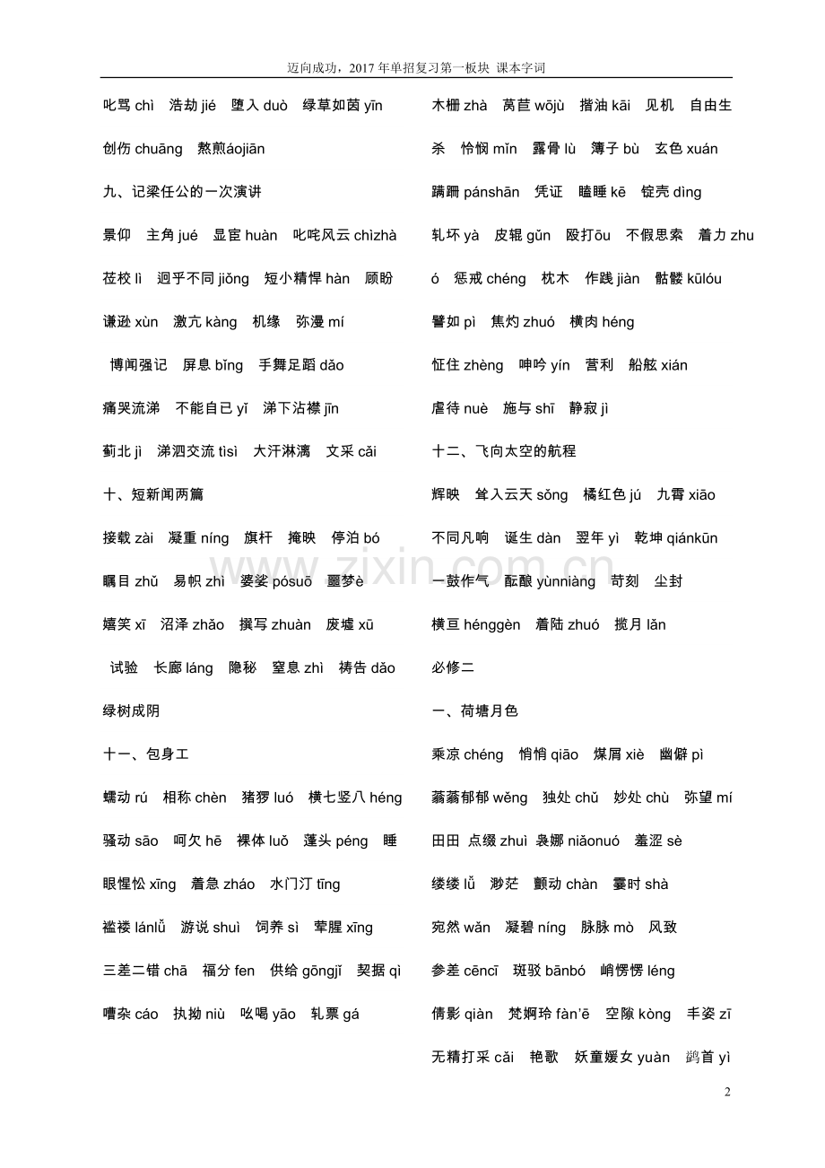 2017单招考试备考资料之-字音字形整理.docx_第2页