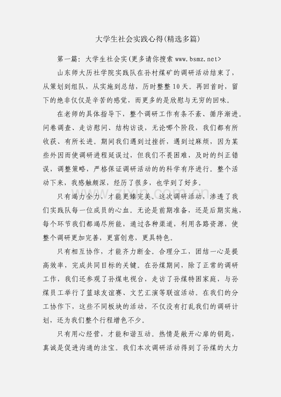 大学生社会实践心得(多篇).docx_第1页