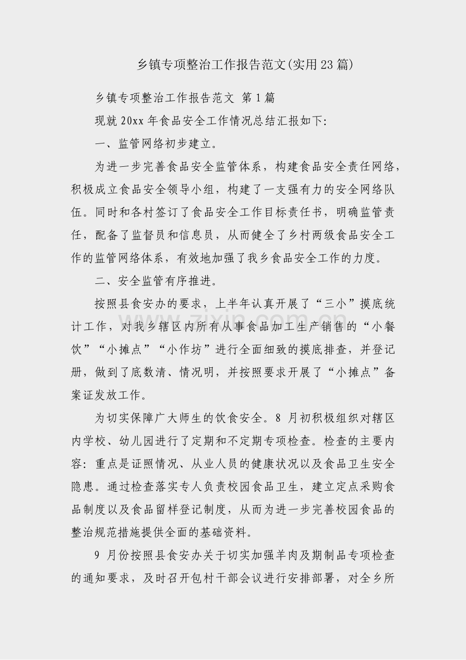 乡镇专项整治工作报告范文(实用23篇).pdf_第1页