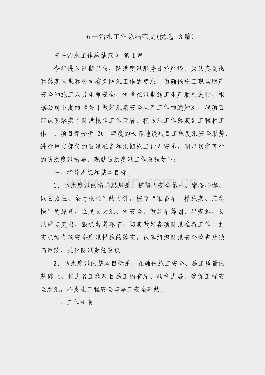 五一治水工作总结范文(优选13篇).pdf_第1页