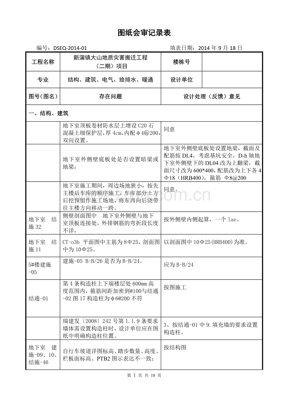 图纸会审记录表(模板).doc_第1页