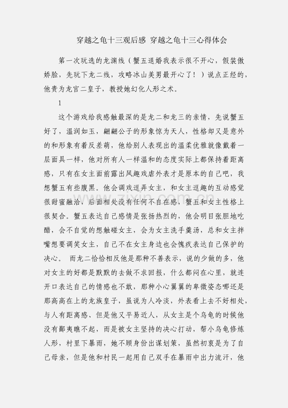 穿越之龟十三观后感 穿越之龟十三心得体会.docx_第1页