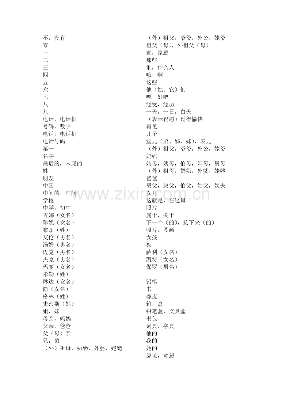 人教版七年级上册单词表单词表.doc_第2页
