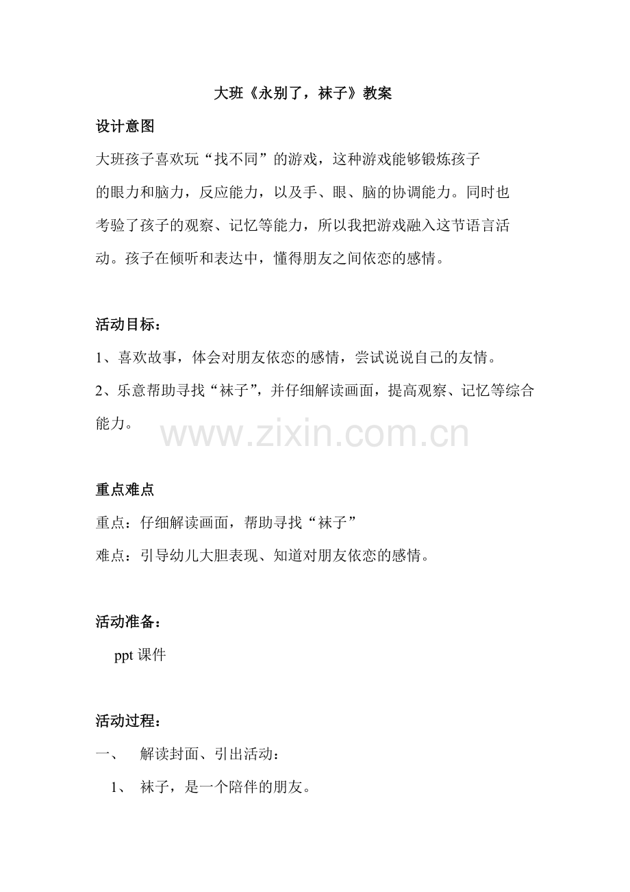 《永别了袜子》教案.doc_第1页