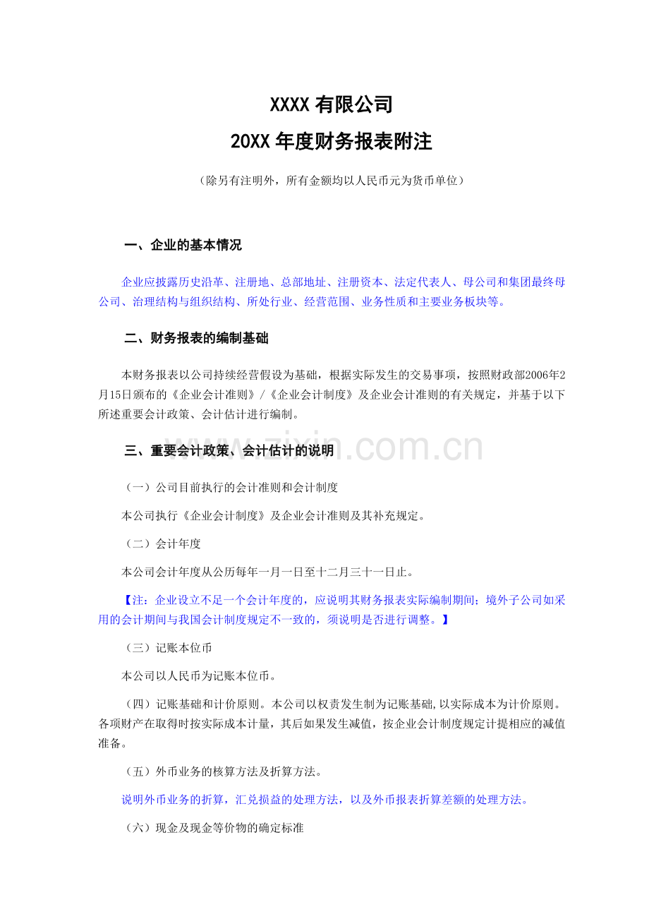 企业会计制度会计报表附注(模板).doc_第1页