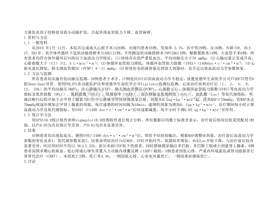 心脏术后血管麻痹综合症患者血流动力学和氧代谢研究.doc_第2页