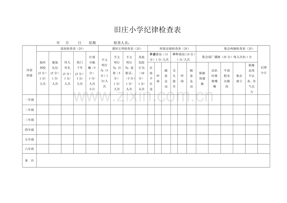 小学纪律卫生检查表.doc_第1页