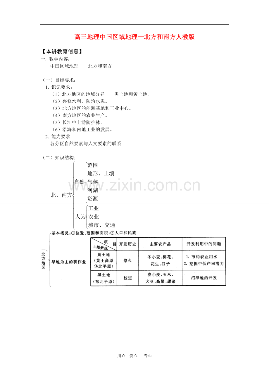 高三地理中国区域地理—北方和南方人教版-知识精讲.doc_第1页