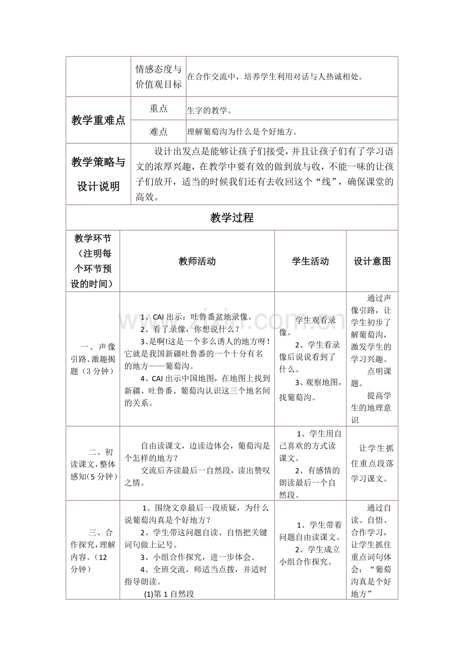 《葡萄沟》教学设计与反思.doc_第2页