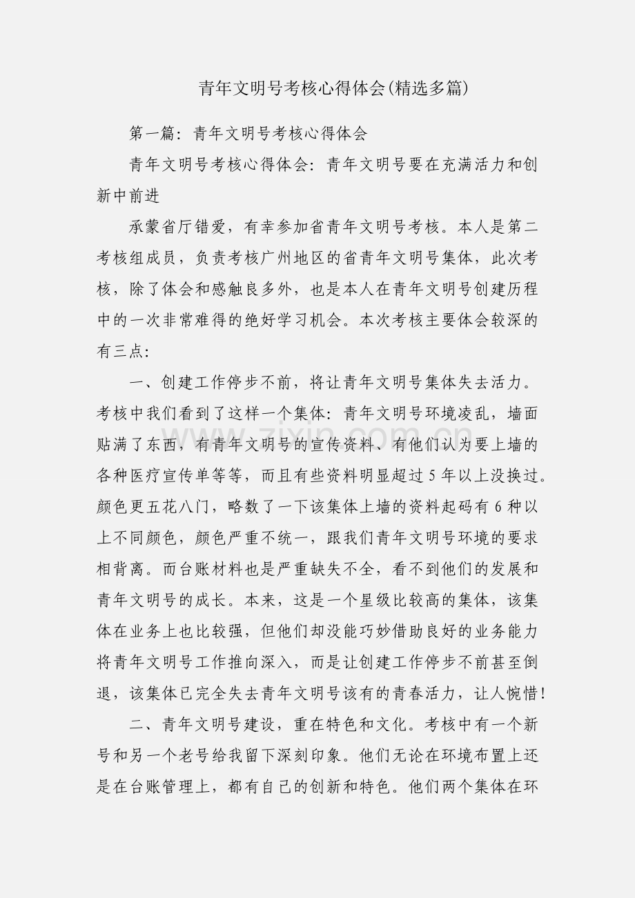 青年文明号考核心得体会(多篇).docx_第1页