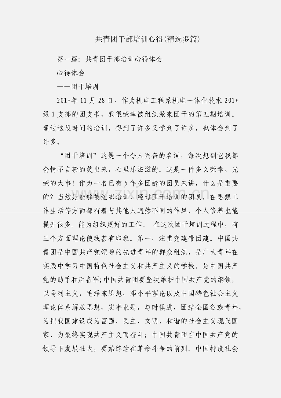 共青团干部培训心得(多篇).docx_第1页
