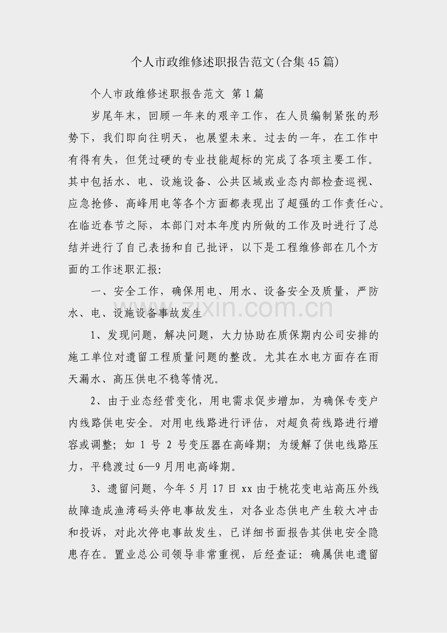 个人市政维修述职报告范文(合集45篇).pdf_第1页