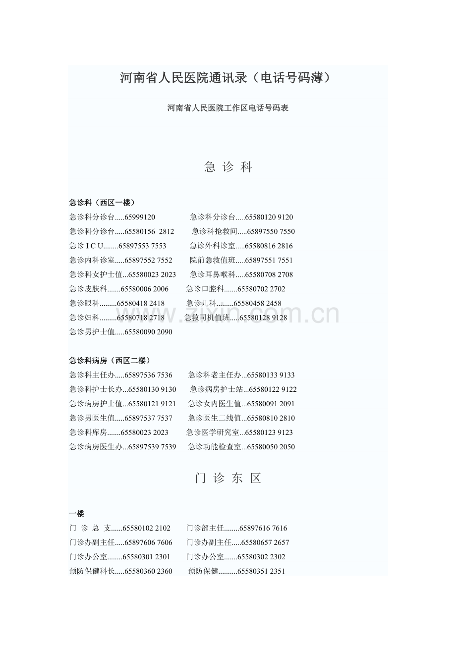 河南省人民医院通讯录.doc_第1页
