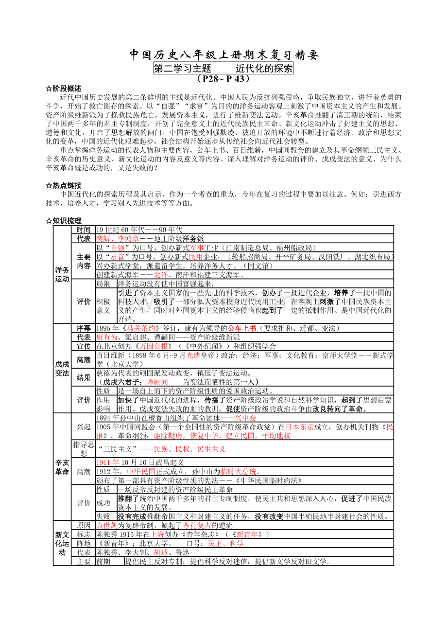 八年级历史上册第二单元复习精要人教版.doc_第1页