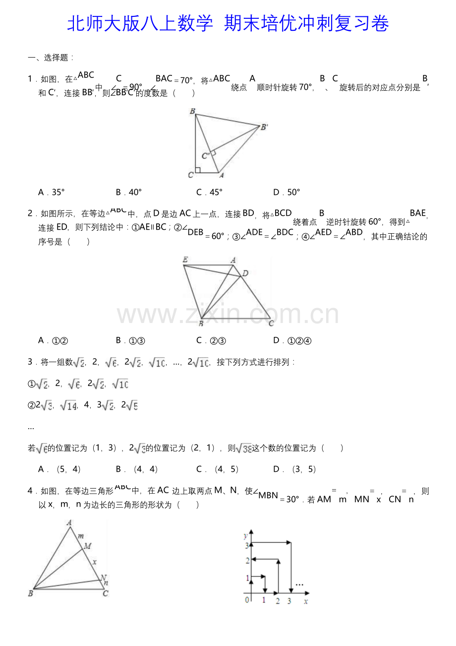 北师大版八上数学-期末培优冲刺复习卷(无答案).docx_第1页