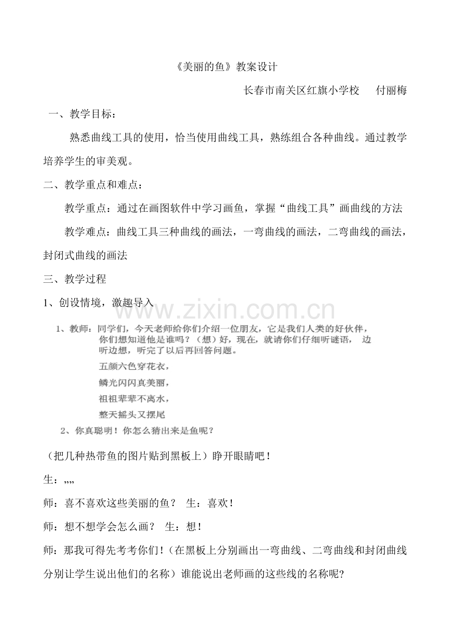 《美丽的鱼》教案及设计.doc_第1页