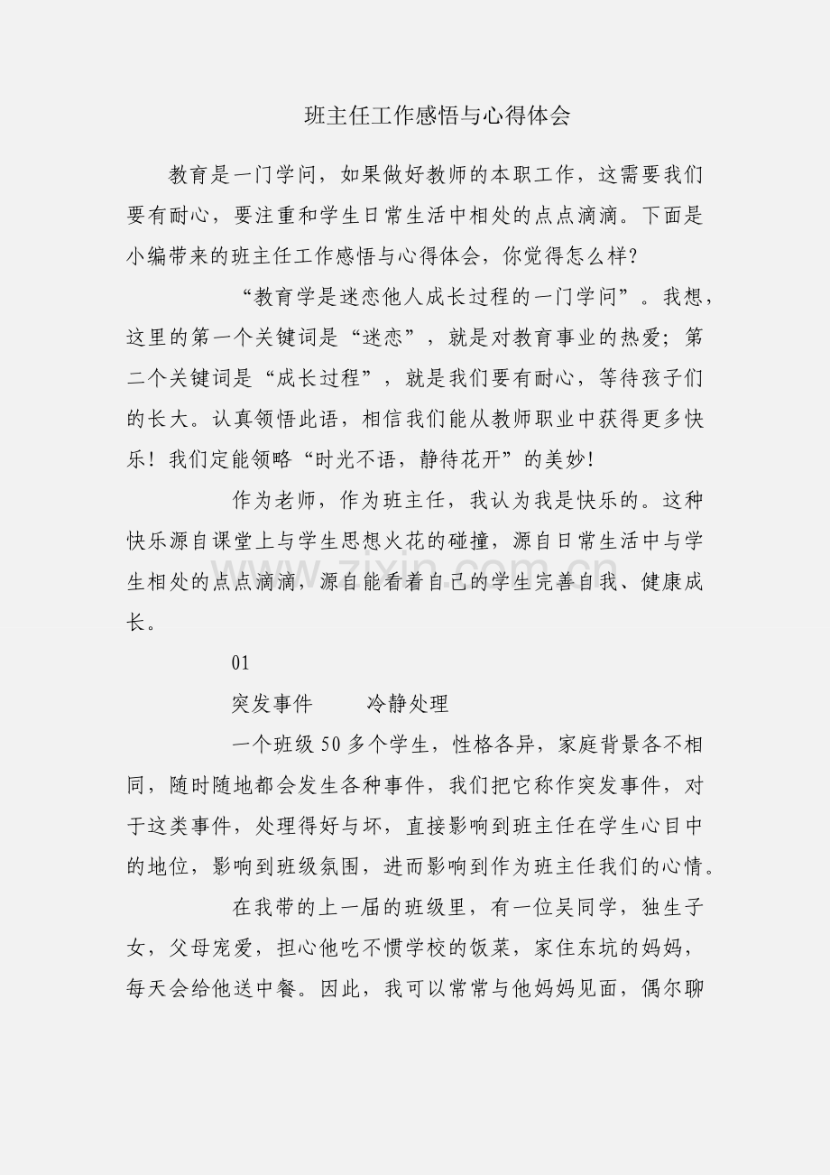 班主任工作感悟与心得体会.docx_第1页