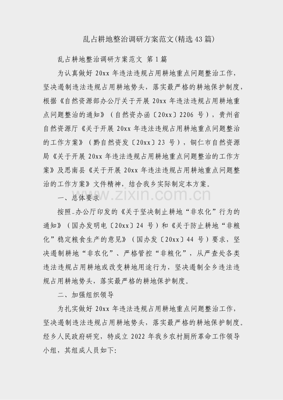 乱占耕地整治调研方案范文(43篇).pdf_第1页
