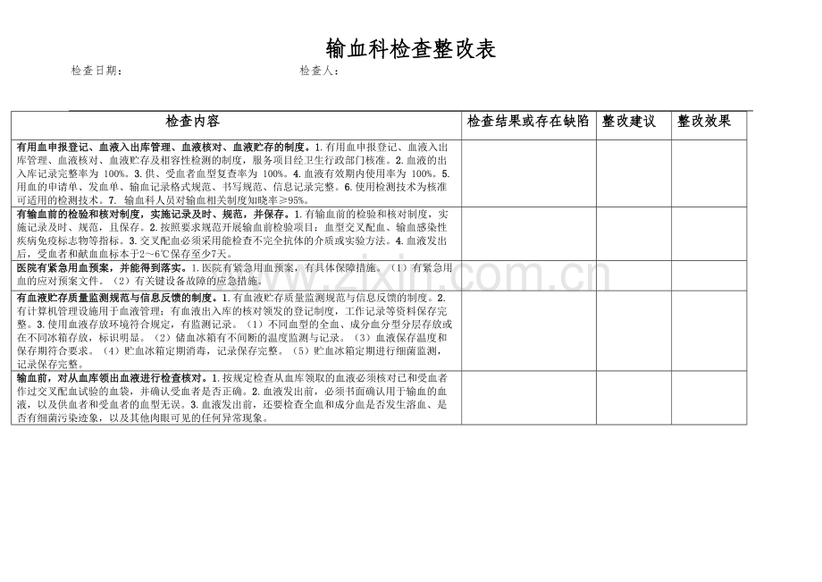 输血科检查整改表.doc_第1页