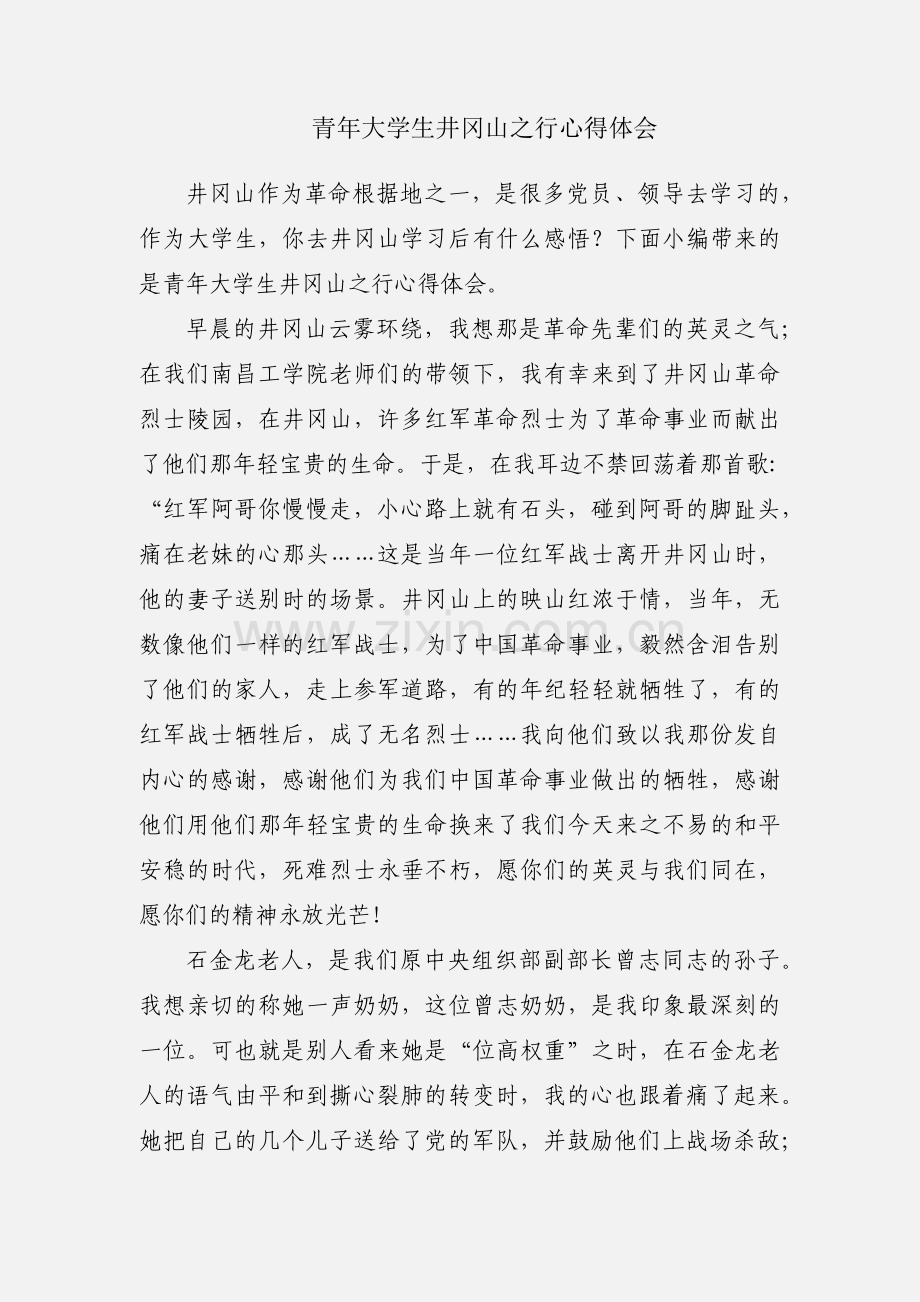 青年大学生井冈山之行心得体会.docx_第1页
