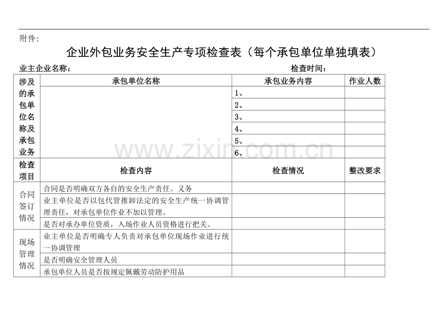 企业外包业务安全生产专项检查表(全面).docx_第1页