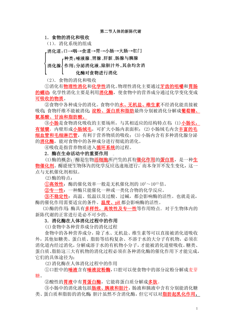 人体的新陈代谢-知识点.doc_第1页