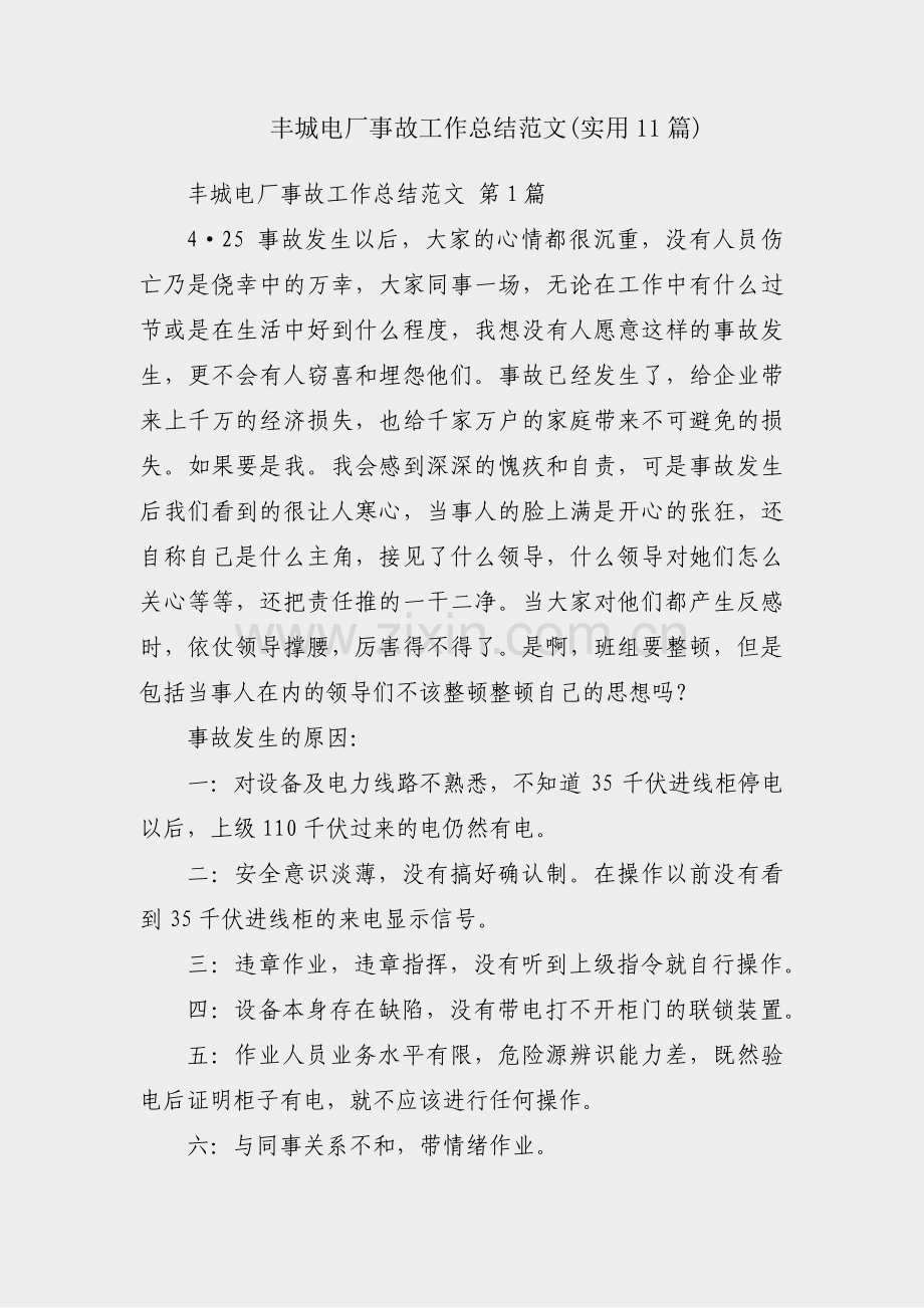 丰城电厂事故工作总结范文(实用11篇).pdf_第1页