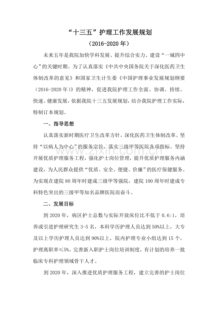 “十三五”护理工作发展规划.doc_第1页