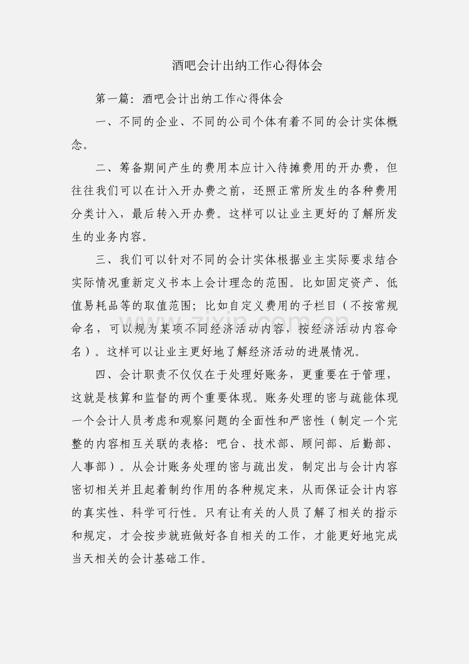 酒吧会计出纳工作心得体会.docx_第1页