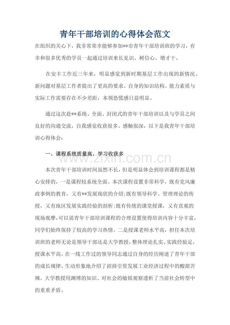 青年干部培训的心得体会范文.docx_第1页