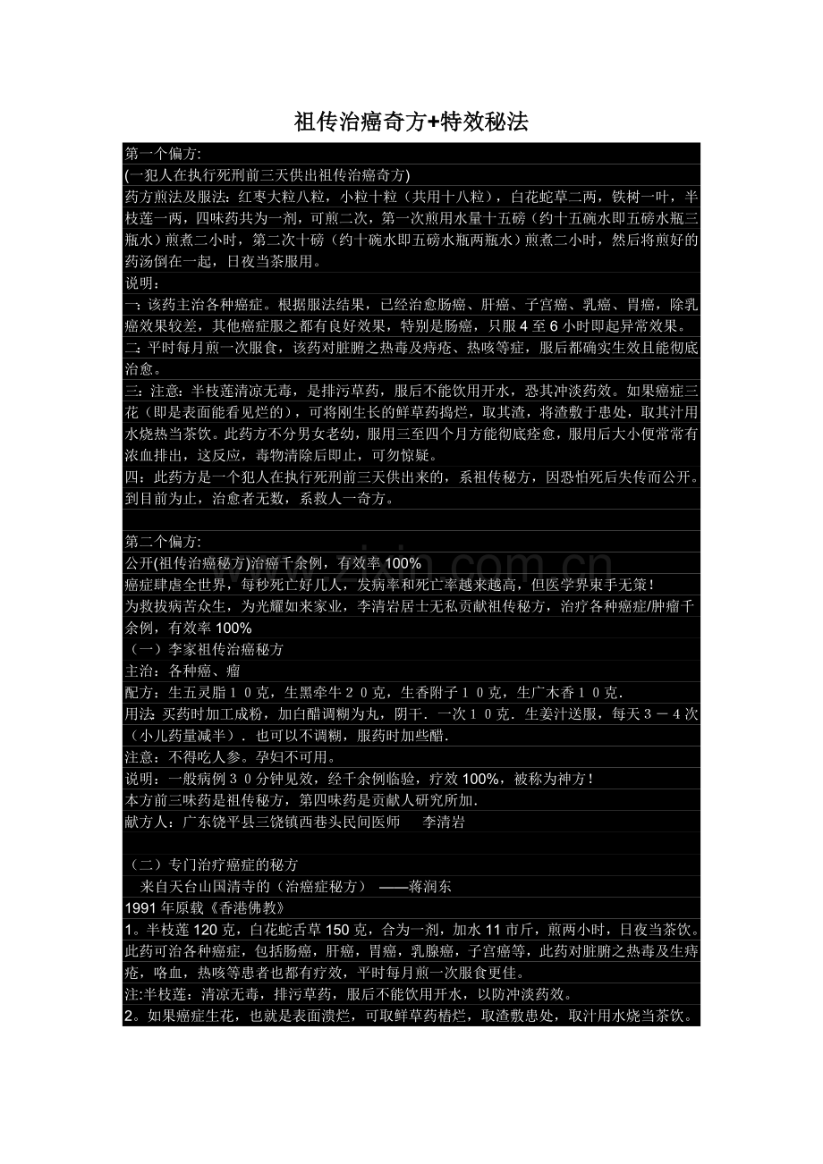 祖传治癌奇方+特效秘方.doc_第1页