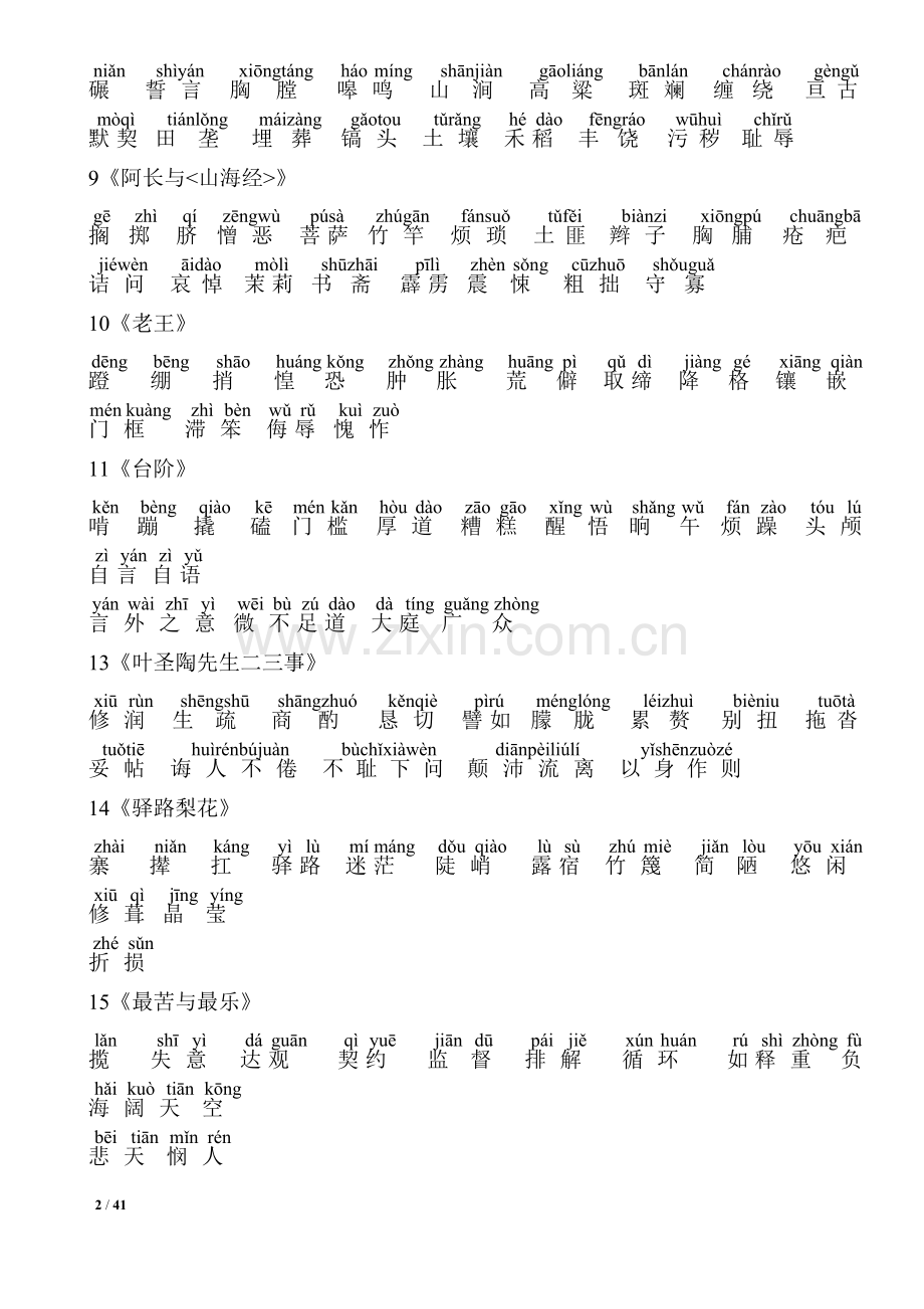 2016部编人教版语文七年级下册复习资料(全面).docx_第2页