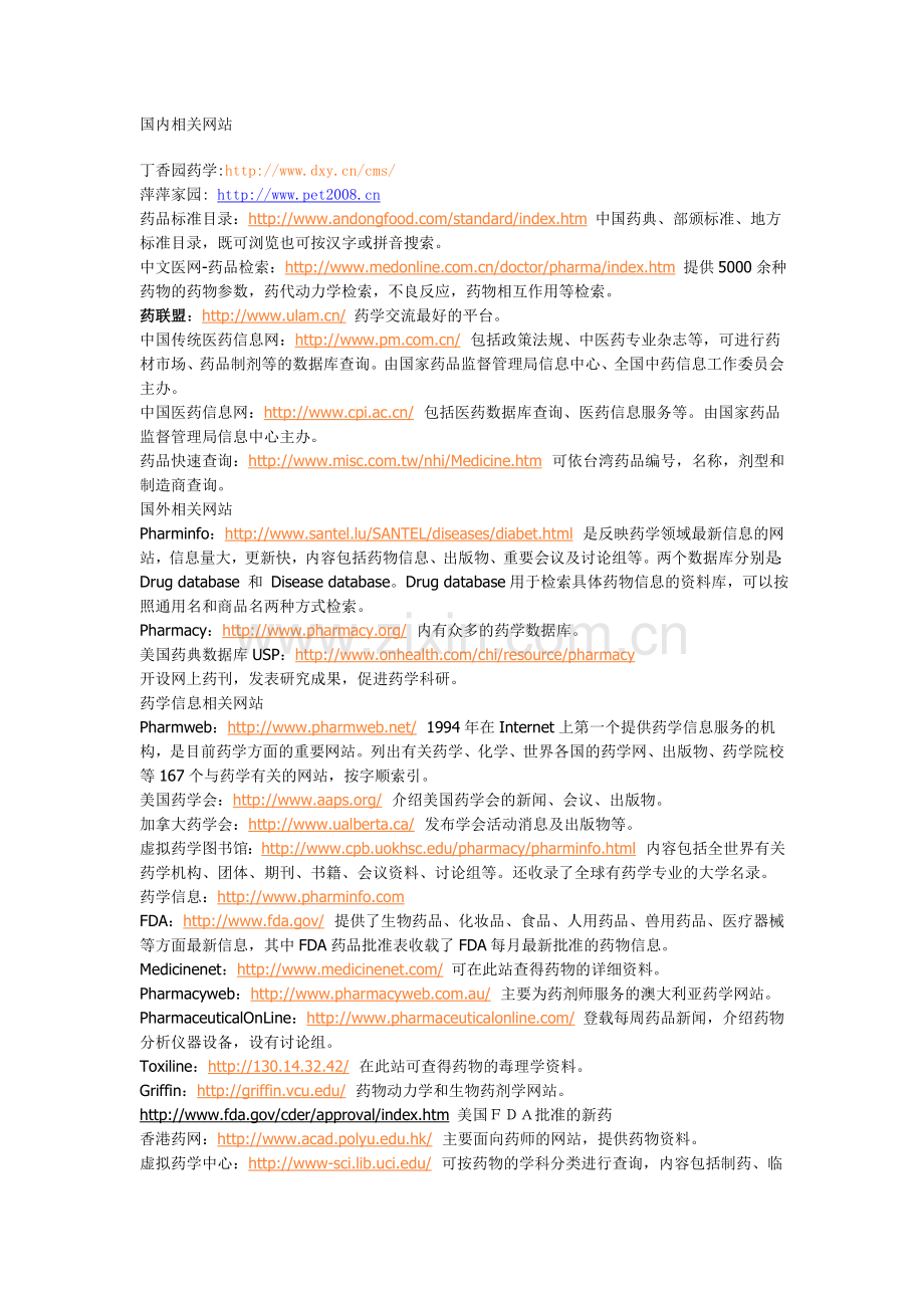 药学常用网站及药学期刊.doc_第1页