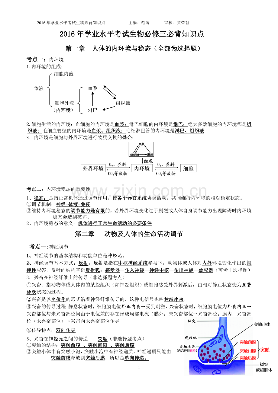 高中生物学业水平考试必修三复习必背知识点.doc_第1页