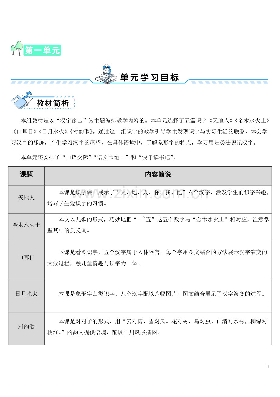 2017人教版语文一年级(上)教学设计(全).docx_第1页