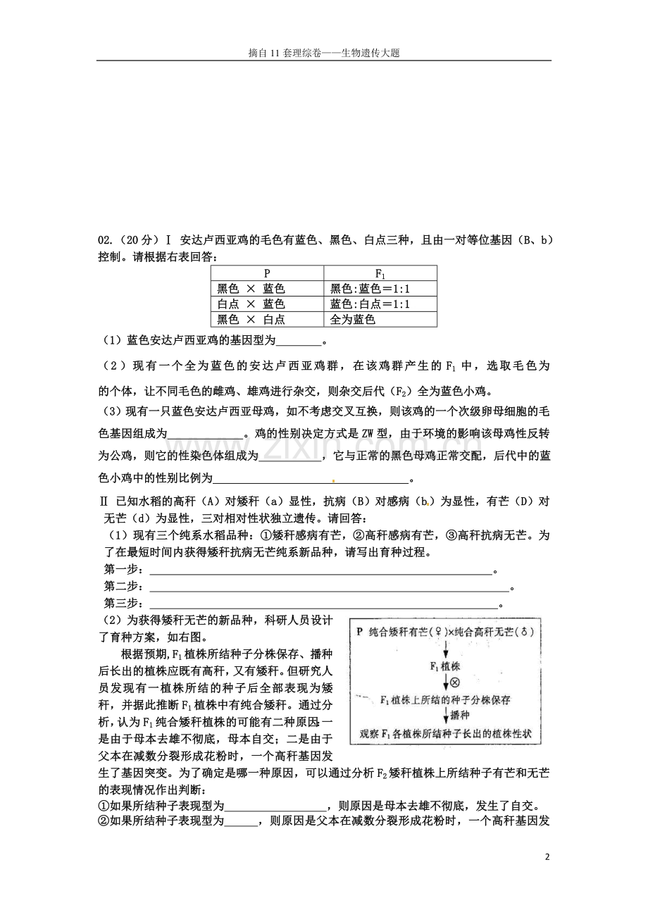 高考理综生物大题之遗传病真题.doc_第2页