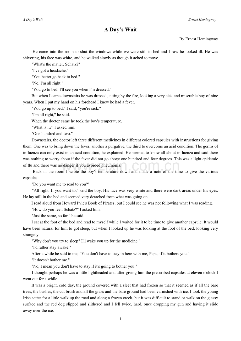 A-Day's-Wait-by-Hemingway.docx_第1页