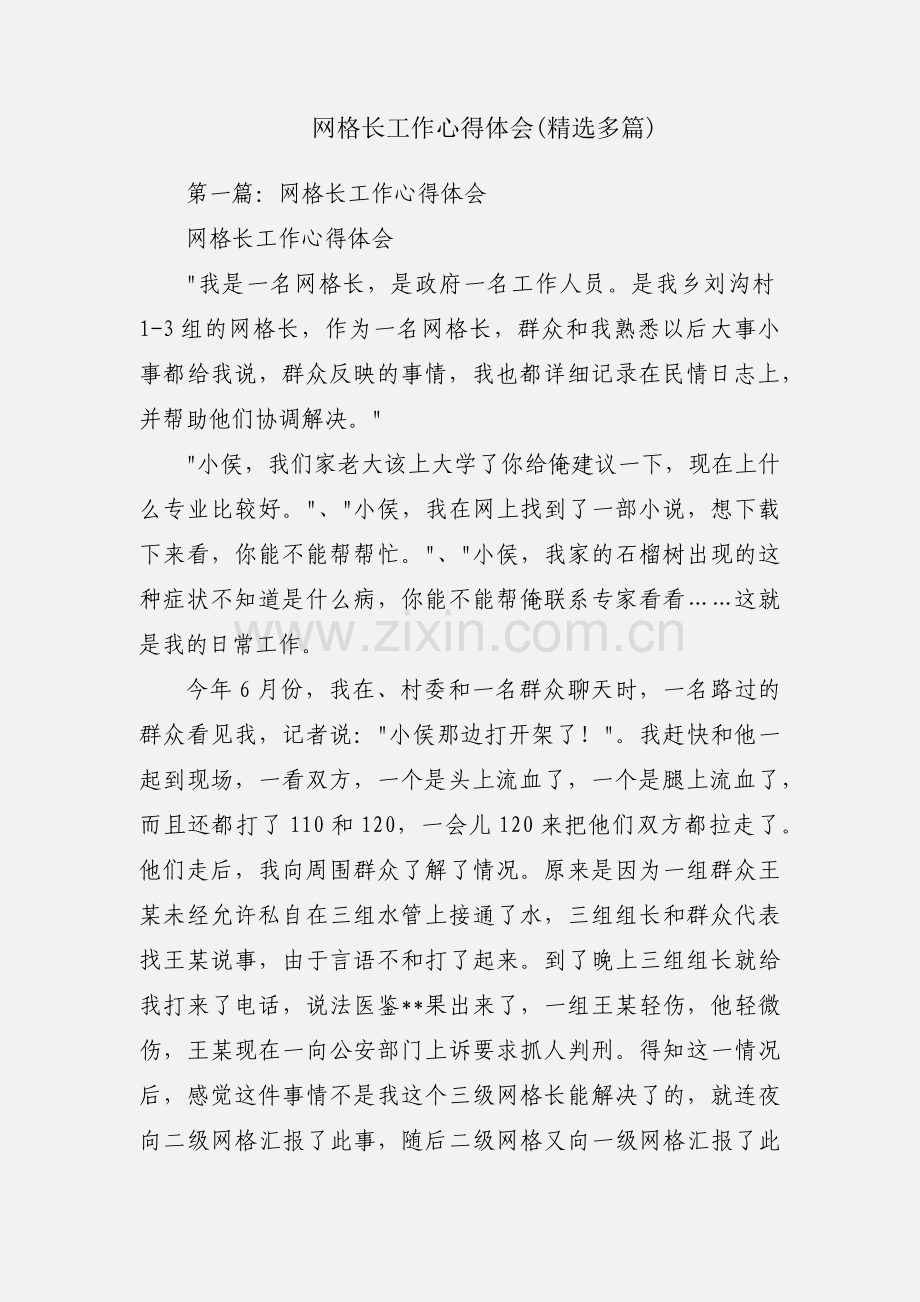 网格长工作心得体会(多篇).docx_第1页