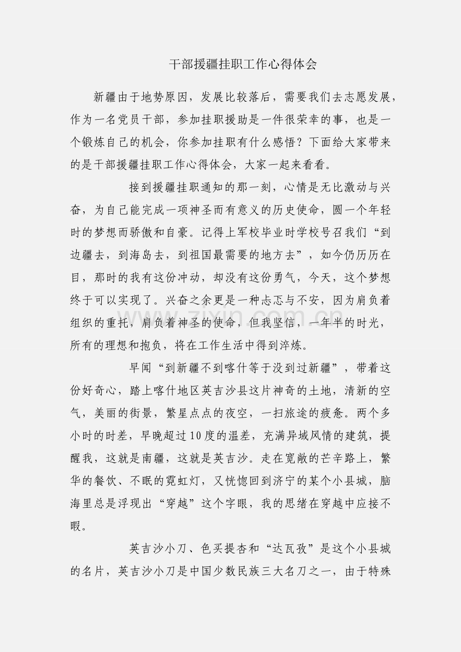 干部援疆挂职工作心得体会.docx_第1页
