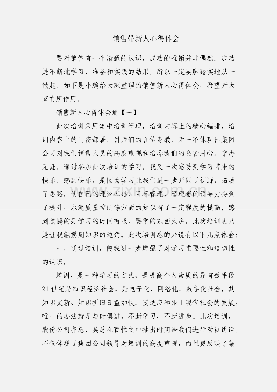 销售带新人心得体会.docx_第1页