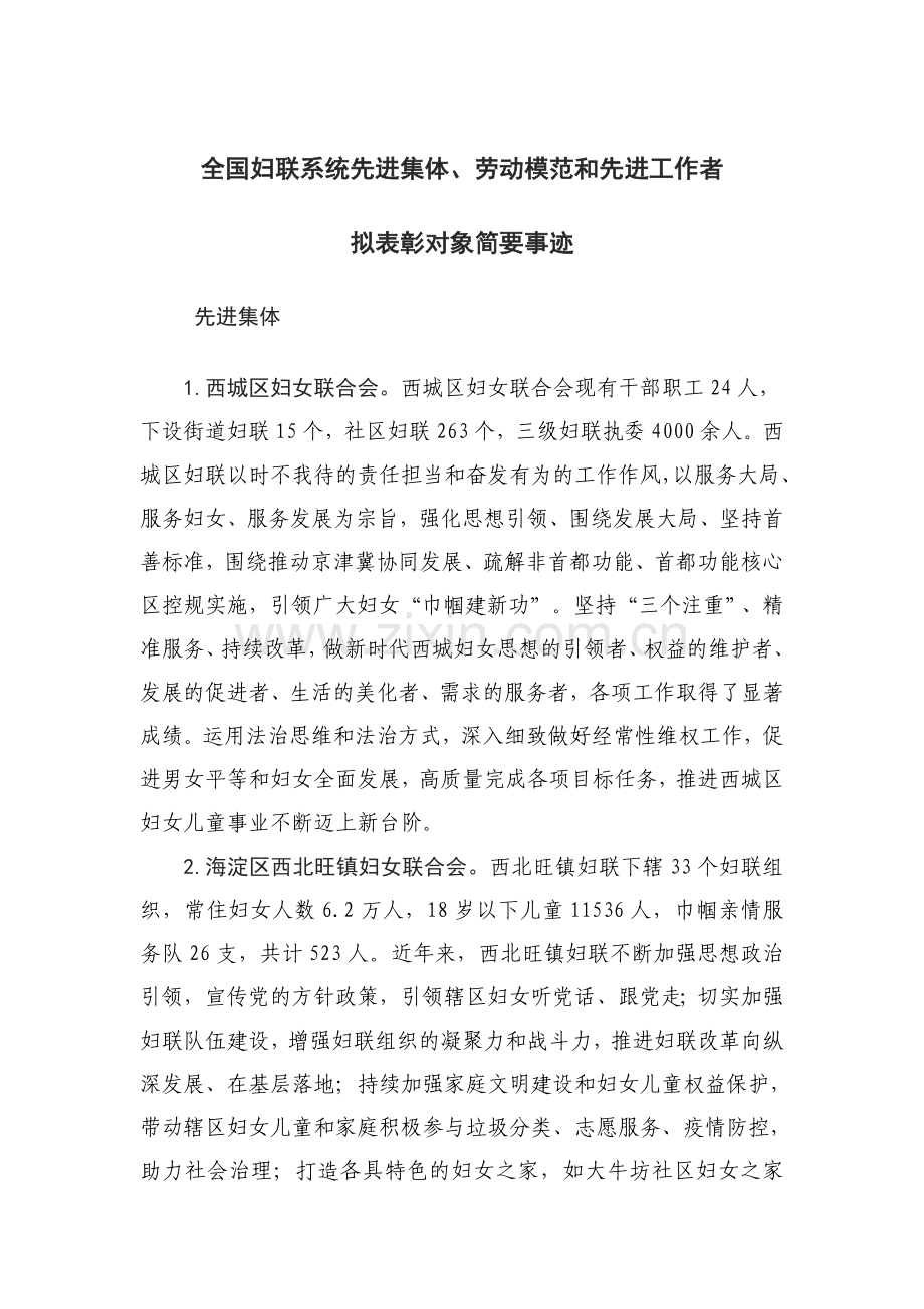 全国妇联系统先进集体、劳动模范和先进工作者.doc_第1页