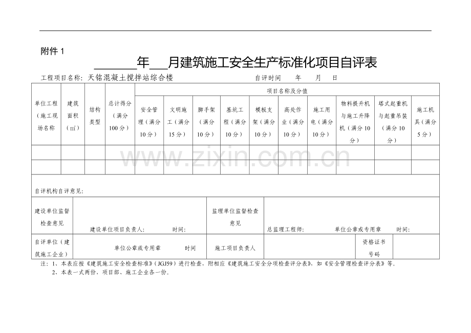 施工安全生产标准化项目自评表.doc_第1页