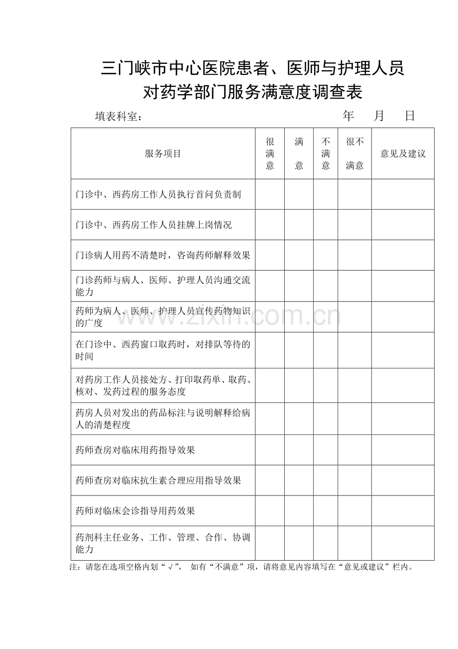 药剂科满意度调查表.doc_第1页