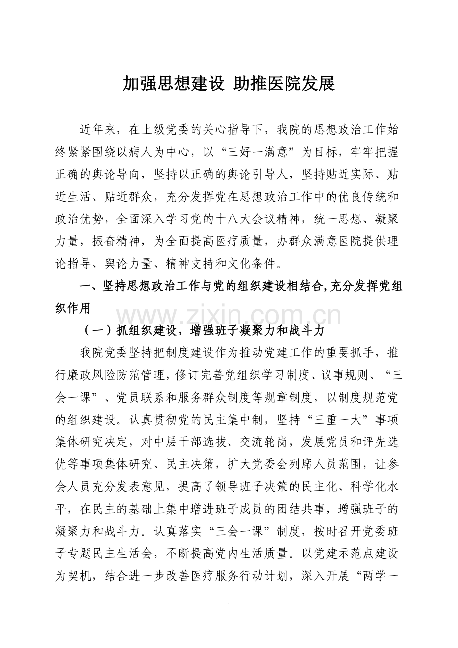 加强党建工作-助推医院发展.doc_第1页