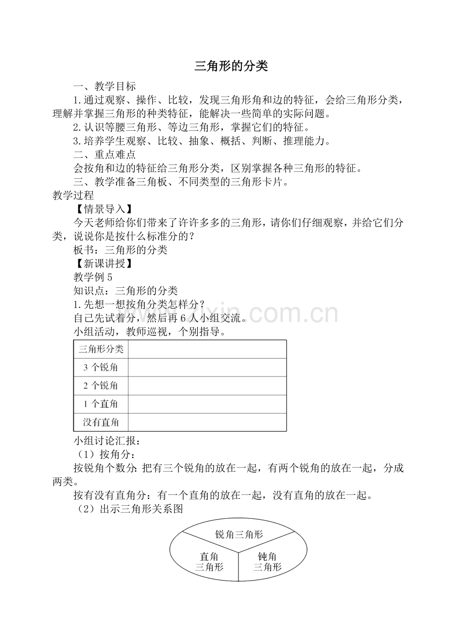 小学数学小学四年级《三角形的分类》教学设计.doc_第1页