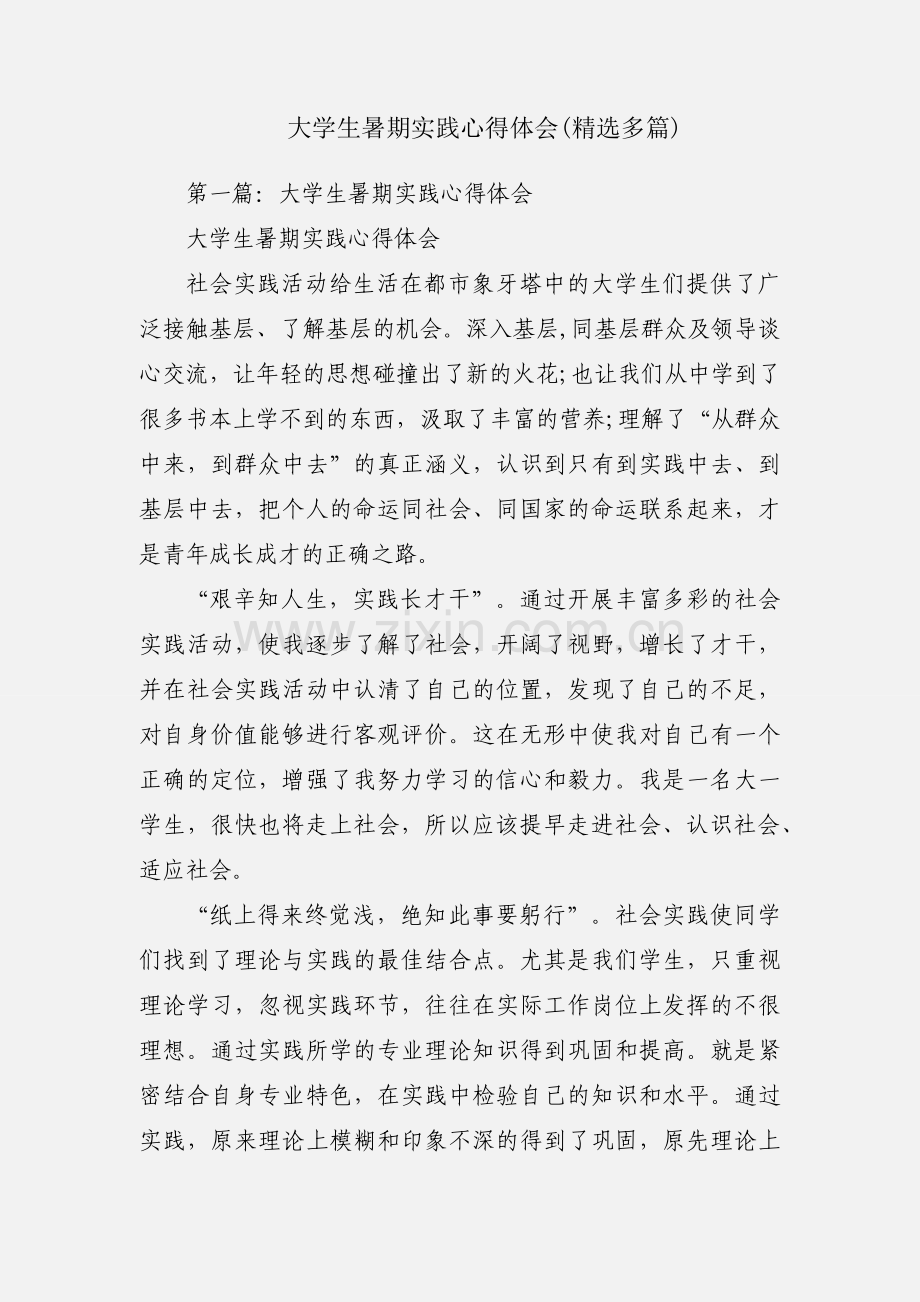 大学生暑期实践心得体会(多篇).docx_第1页