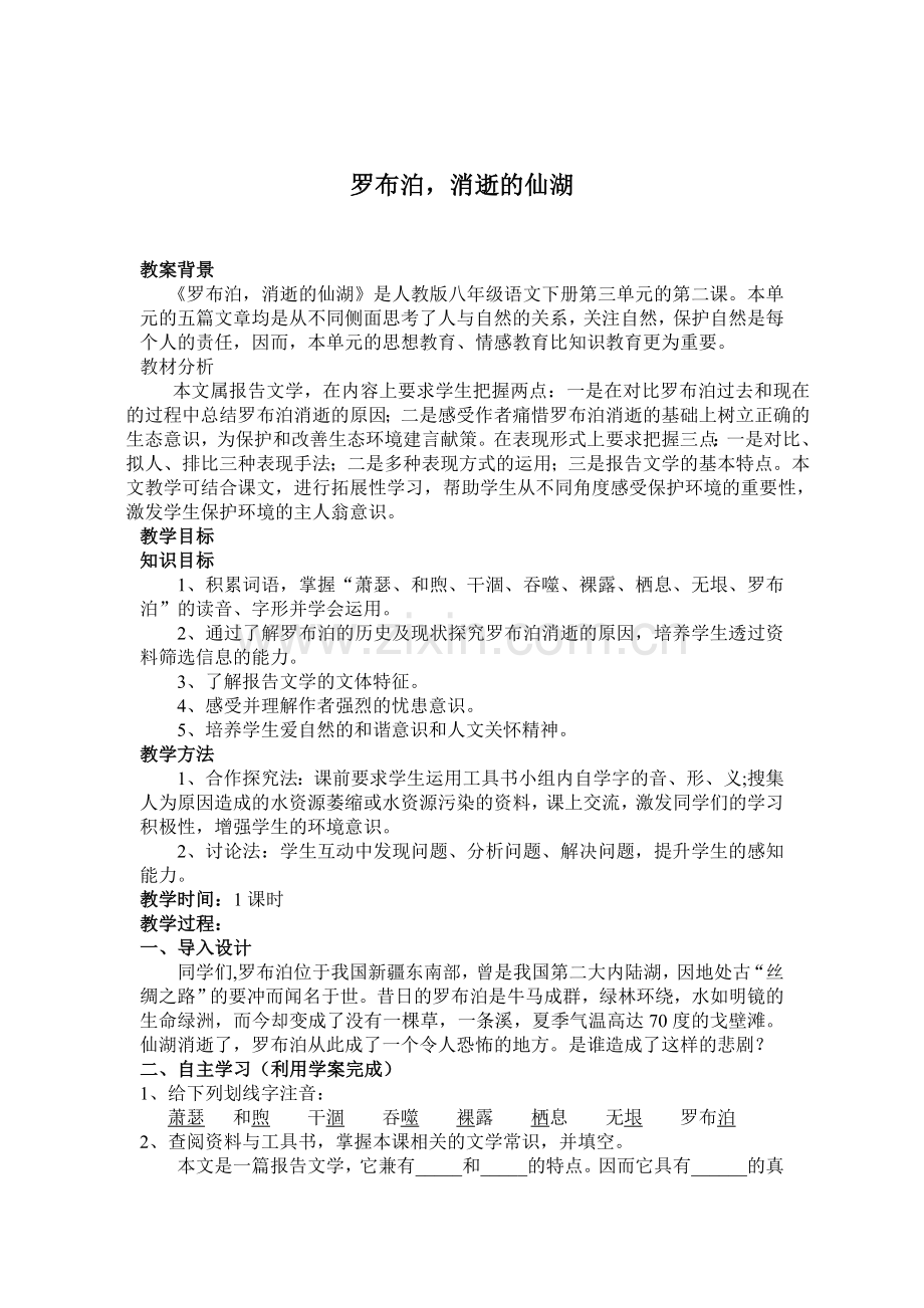 《罗布泊-消逝的仙湖》优秀教案.doc_第1页