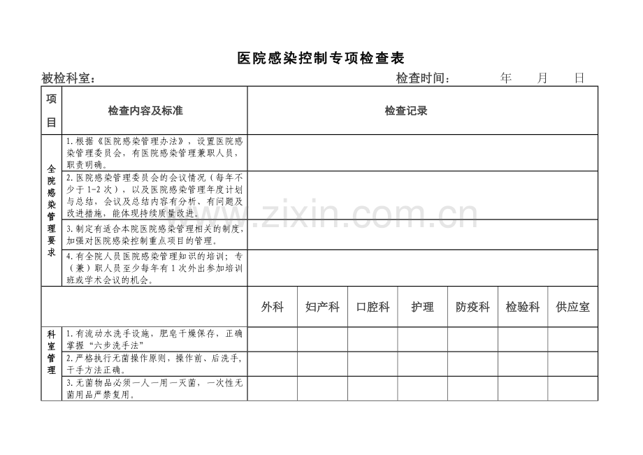 医院感染专项检查表.doc_第1页