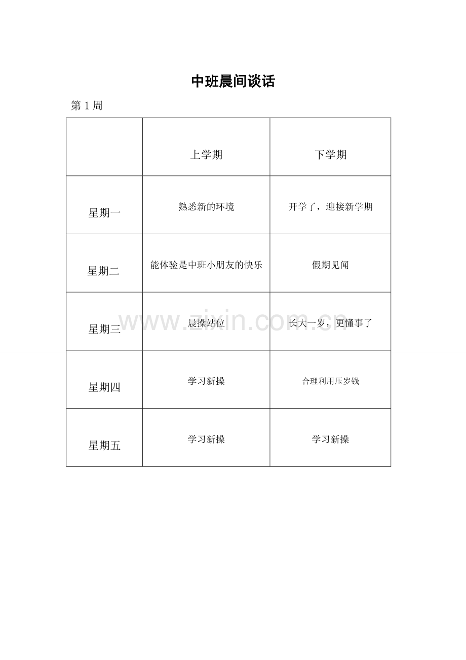 中班晨间谈话内容进度表.doc_第1页