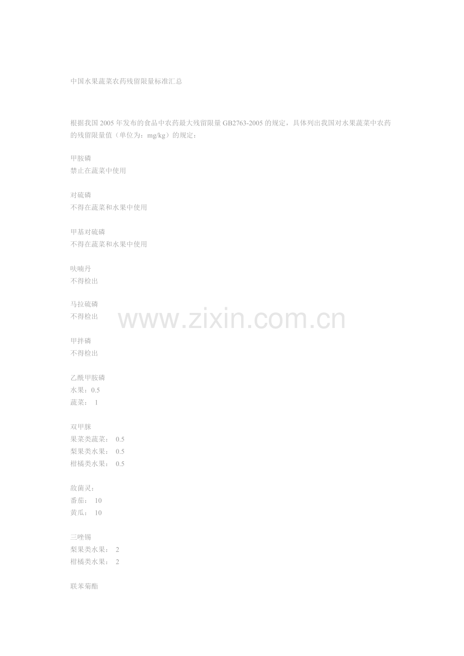 中国水果蔬菜农药残留限量标准汇总.doc_第1页